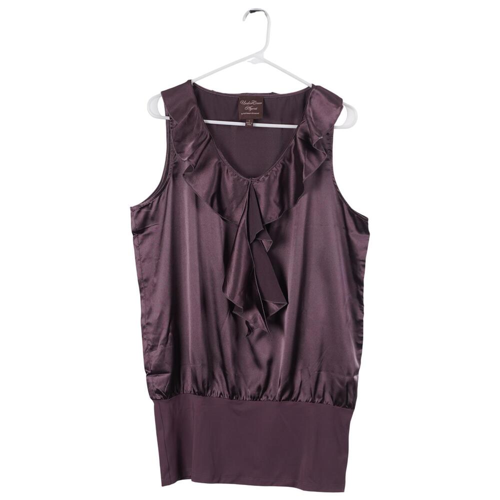 UnderCover Agent Kathleen Kirkwood Top L Purple Satin Ruffle Sleeveless Blouse